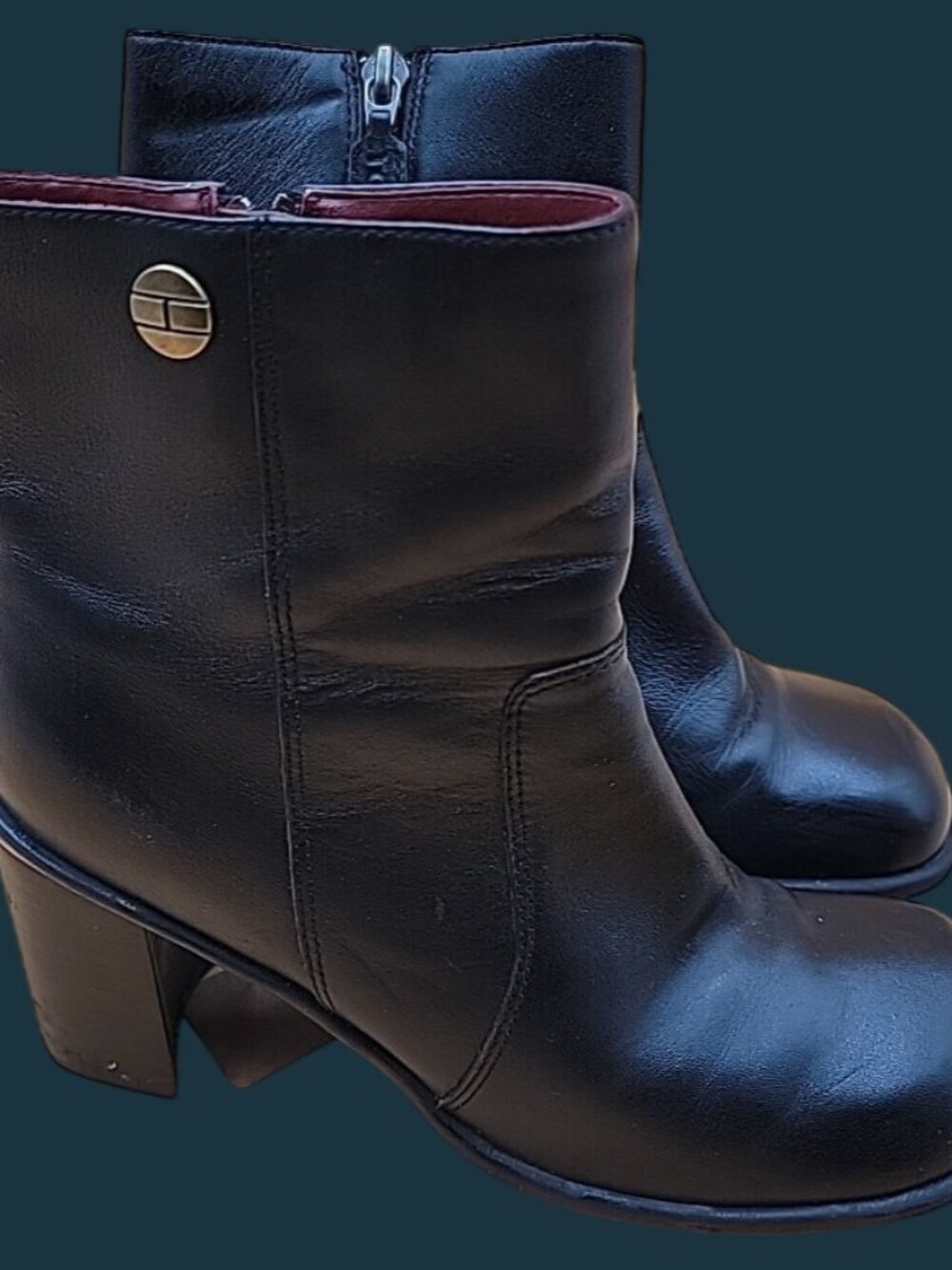 Vintage Tommy Hilfiger Leather Ankle Boot Y2K Size 6.5 Black Zip Up Bootie